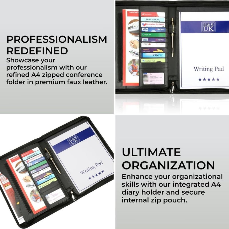 H&S A4 Portfolio Folder with Ring Binder Mechanism - Leather Conference Padfolio with Legal Writing Pad - A4 Document Folder with 11 Business Card Slots for Men - Image 2